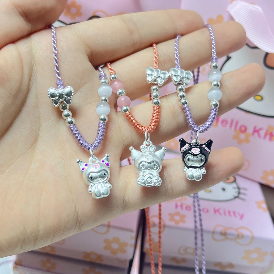 吊坠足银 库洛米项链纯银999女款手工编绳儿童饰品送女生小孩礼物