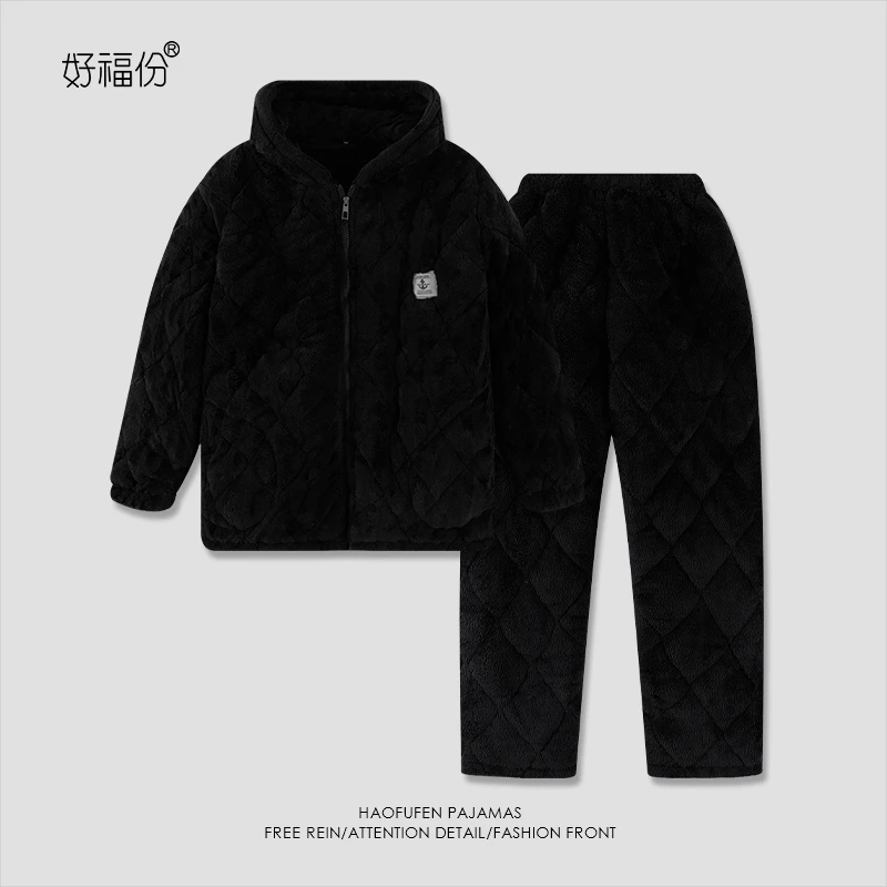 【好福份】冬季加厚男士睡衣三层夹棉保暖家居服棉袄航海连帽-21718