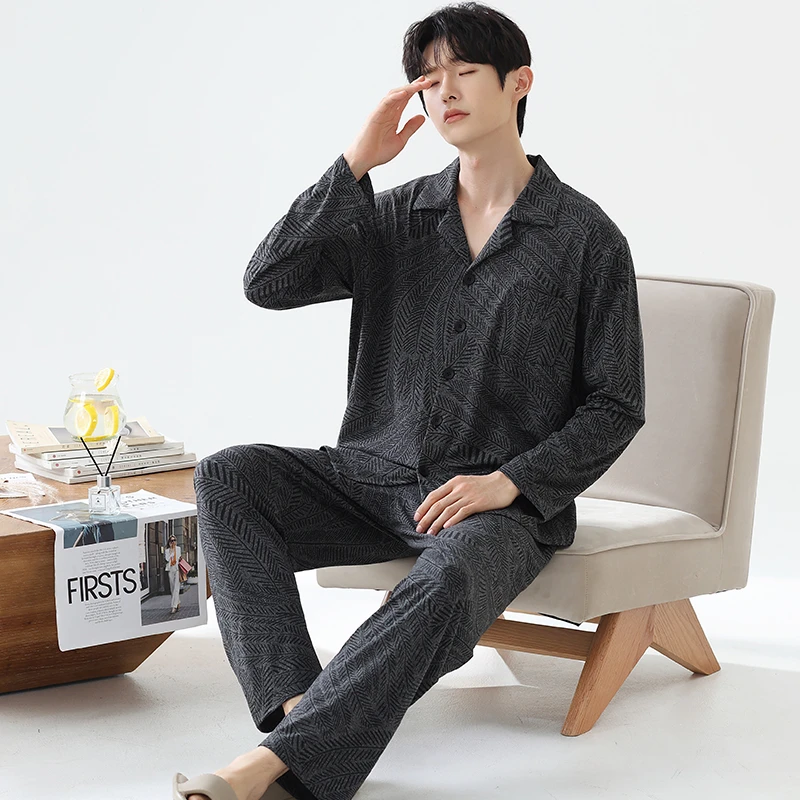 【好福份】秋季2025新款男士睡衣大码长袖男款家居服套装-24281稻花
