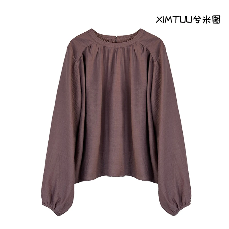 XIMTUU秋季新款小衫圆领设计洋气显瘦百搭气质小衫女款（D2408283)