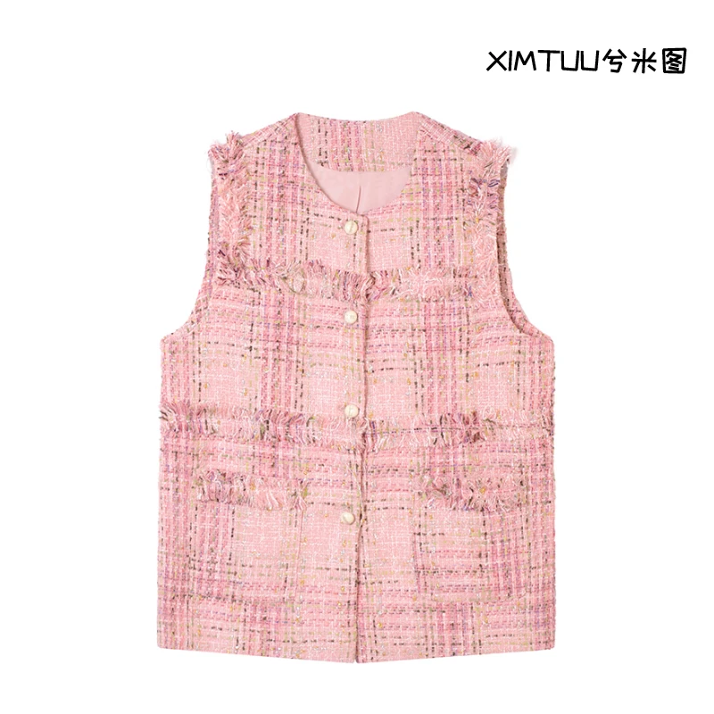 XIMTUU秋季新款小香马甲宽松洋气百搭气质中长款马甲女（D2409317