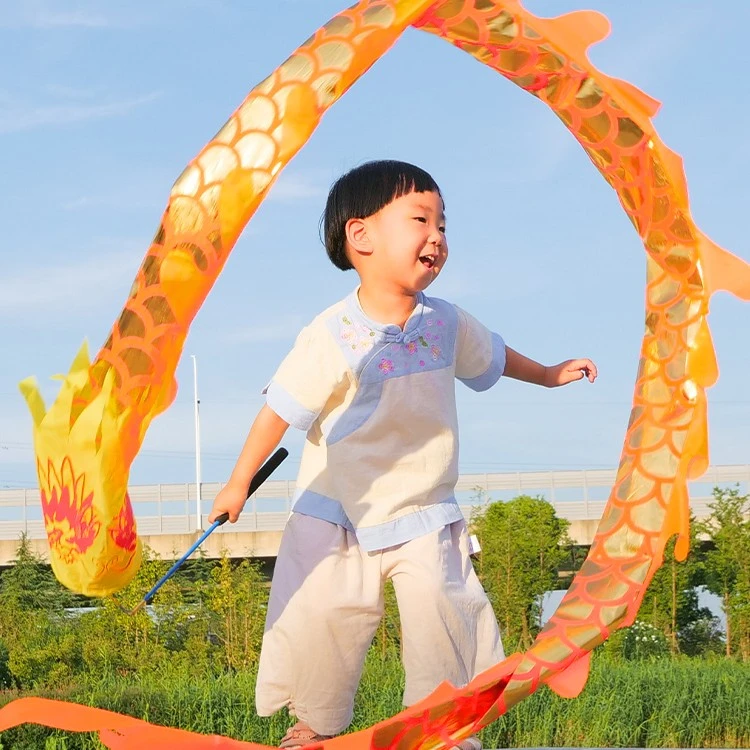 华铃甩龙舞龙彩带健身广场耍龙带中老年杆初学儿童彩条抖龙立体龙