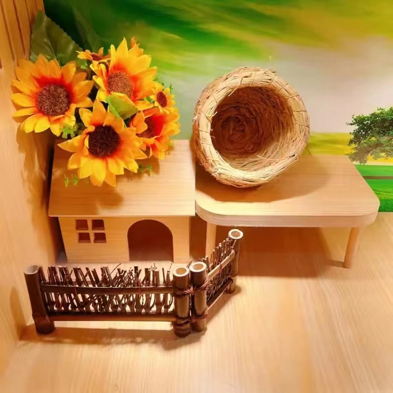 芦丁鸡仓鼠造景小木屋小鸡食台草窝围栏造景花养殖小鸡用品