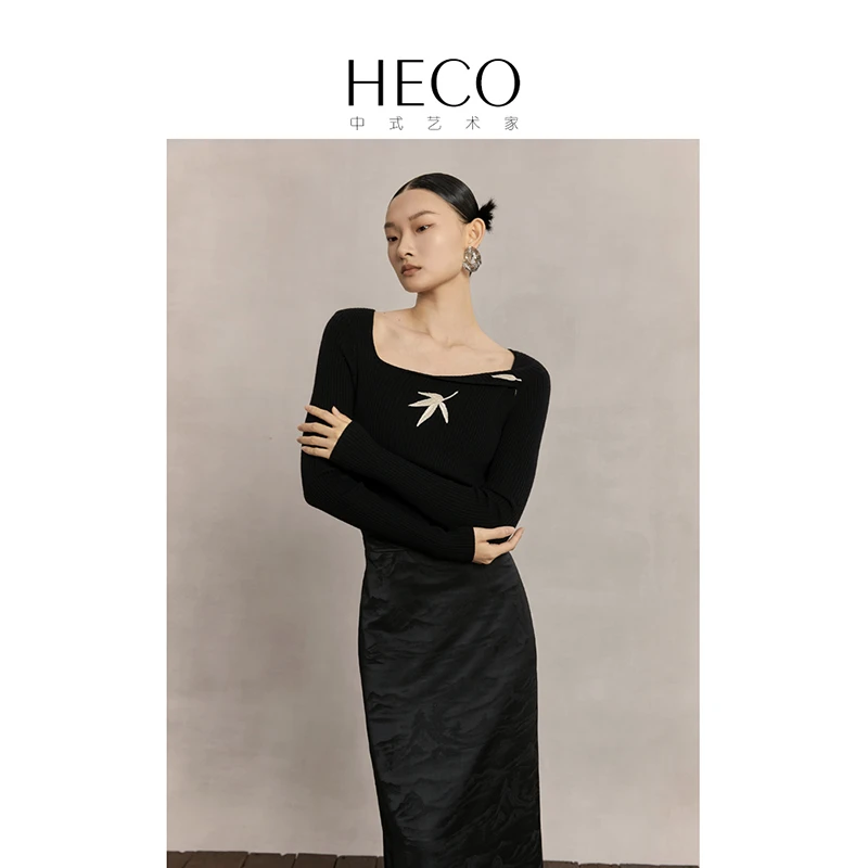 HECO【洵真】新中式国风修身显瘦套头针织衫打底毛衣女
