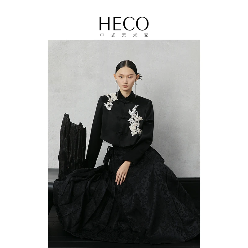 HECO【月辉】新中式国风醋酸刺绣短外套女2023新款秋冬设计感上衣