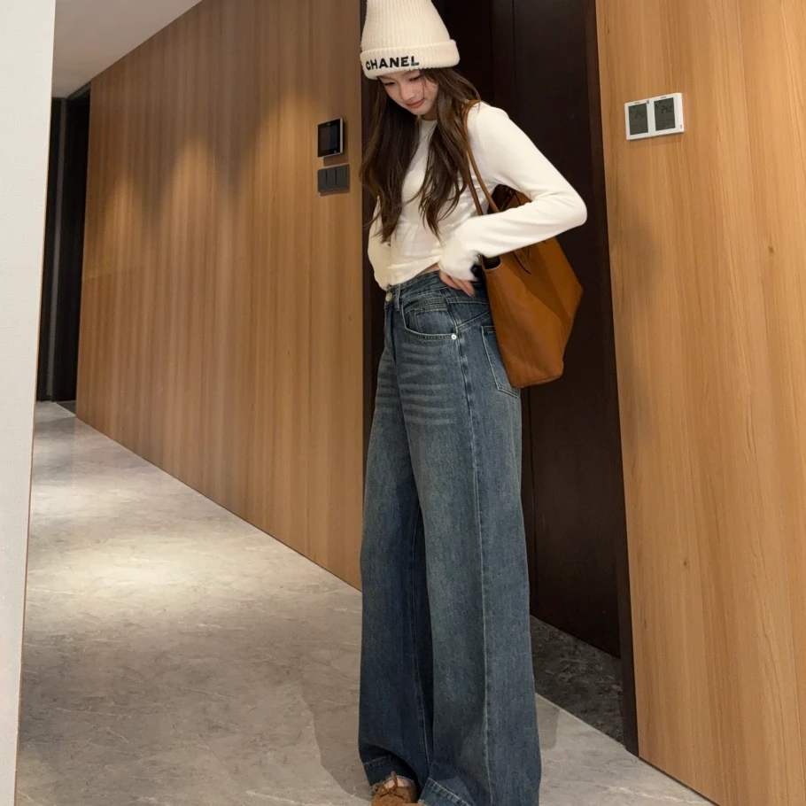 SSYDFER【兰蓝】秋款上新牛仔裤显瘦百搭韩版秋日必备款阔腿牛仔
