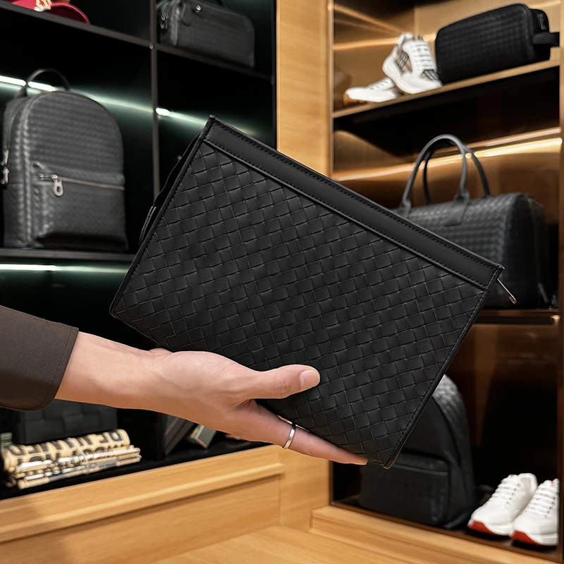 BOSOM VARVLEBV【胎牛皮】男士手工编织手拿包头层牛皮秋冬新款手包