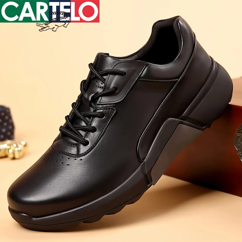 CARTELO/卡帝乐鳄鱼男士皮鞋真皮软底休闲鞋牛皮系带鞋子休闲皮鞋