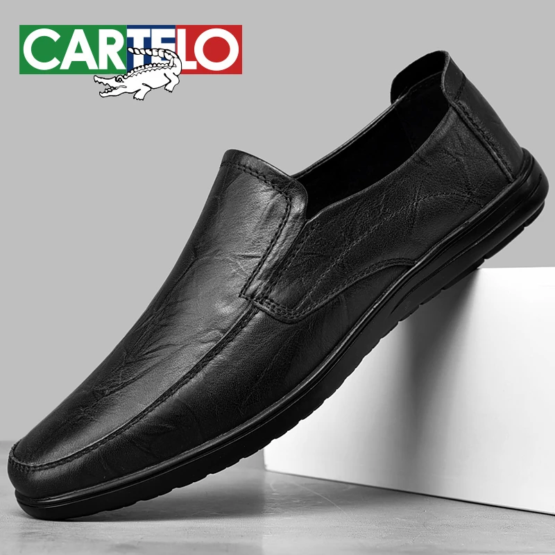 CARTELO/卡帝乐鳄鱼男鞋男士皮鞋真皮软底百搭夏季透气防滑豆豆鞋