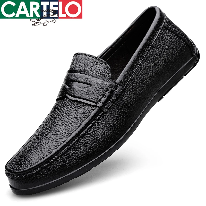 CARTELO/卡帝乐鳄鱼男鞋男士夏季透气一脚蹬真皮牛皮休闲豆豆鞋