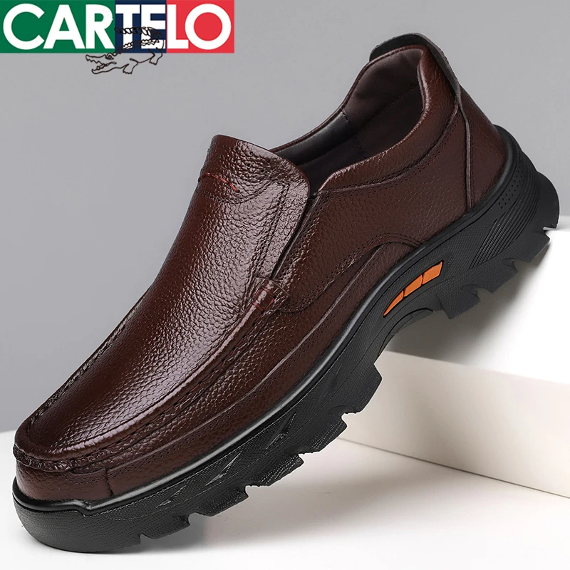 CARTELO/卡帝乐鳄鱼休闲皮鞋男士中老年透气真皮软底中年商务