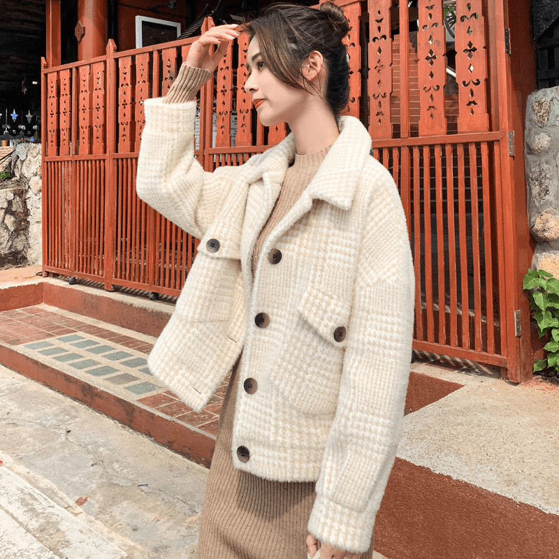 2023新款宽松韩版仿水貂休闲外套短款小个子貂绒女士秋冬小外搭