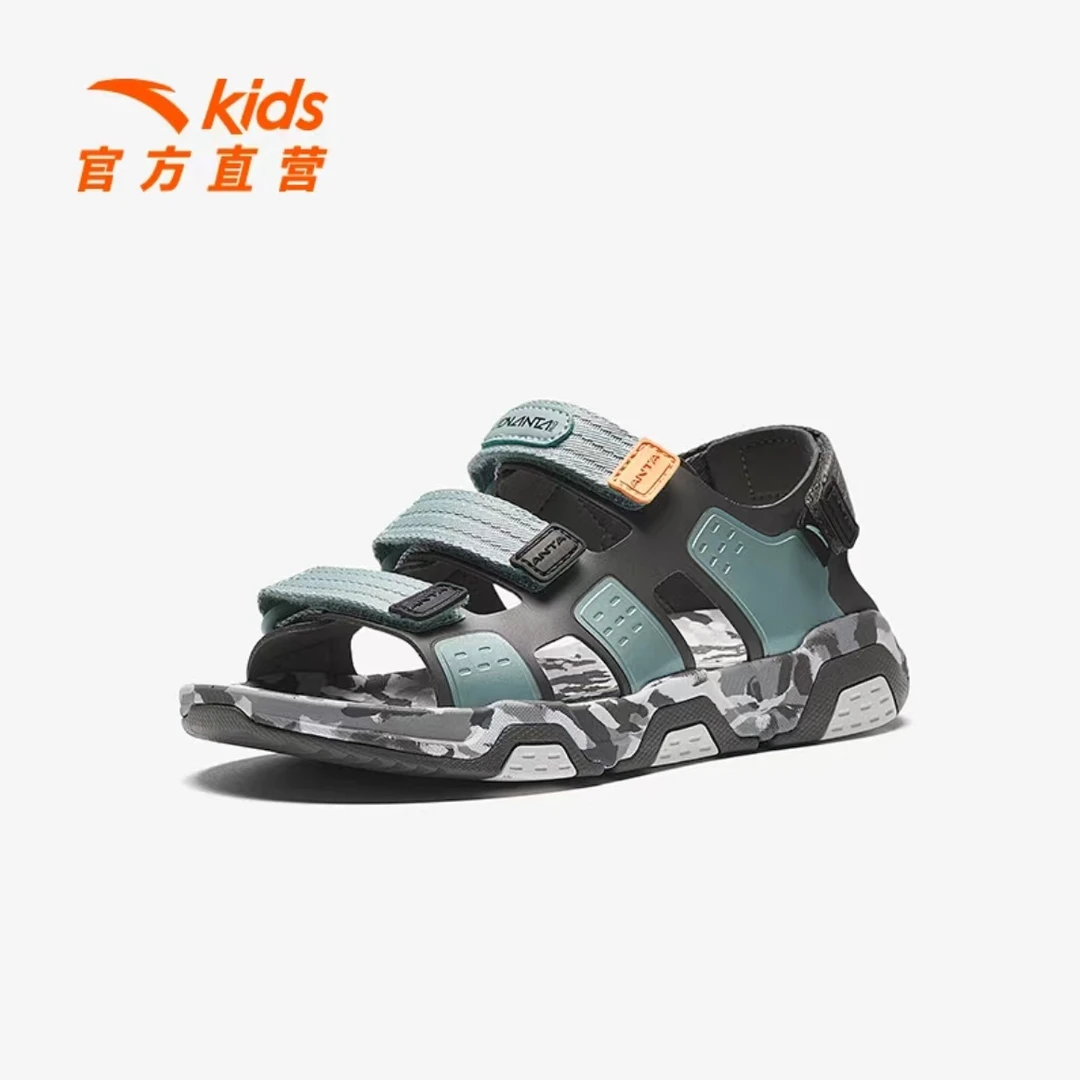 流光风安踏儿童24年夏季新款男大童粘扣透气露趾沙滩鞋6914夏季