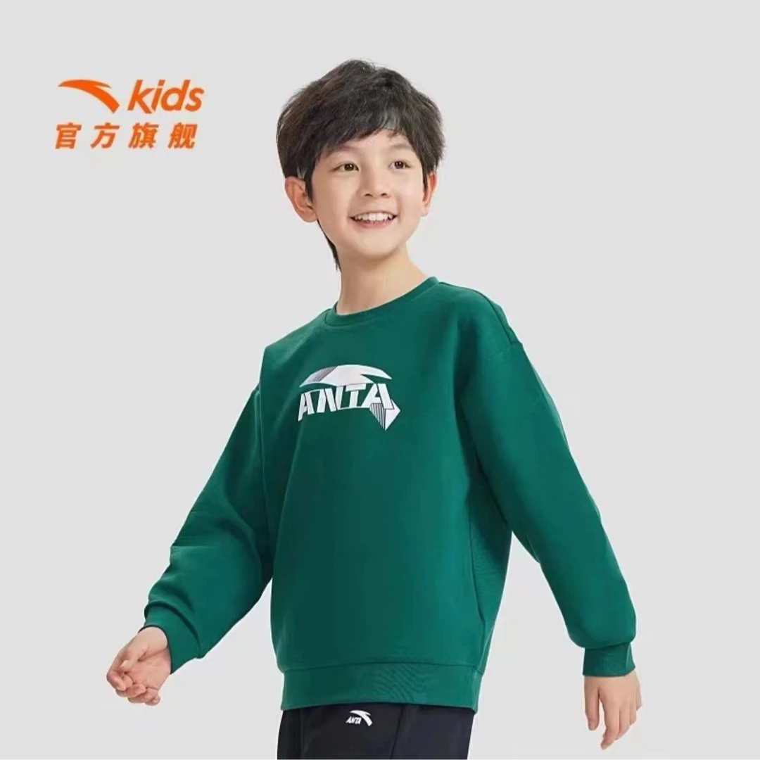 安踏儿童针织套头衫男女同款24秋季新款运动休闲卫衣7701宽松舒