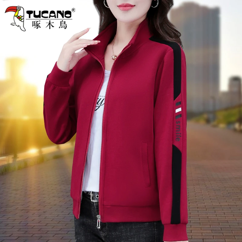 啄木鸟女士卫衣外套女装秋季新款2025中老年妈妈开衫立领运动上衣