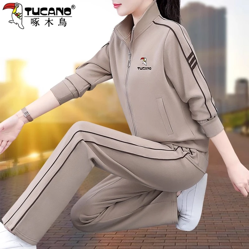 啄木鸟跑步休闲运动套装女秋季2025年新款洋气中年妈妈外套两件套
