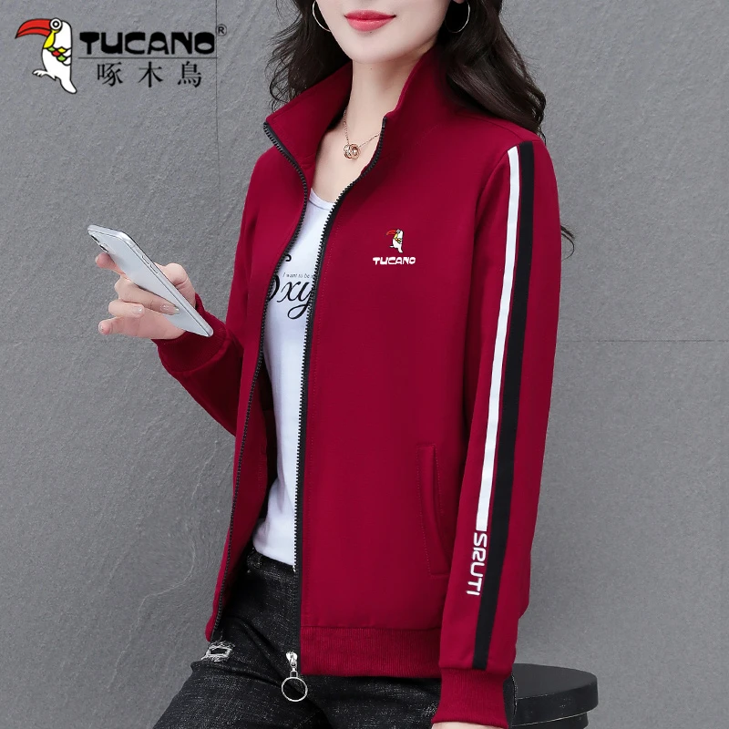 啄木鸟短外套女春秋2024年新款宽松立领开衫卫衣运动休闲百搭上衣