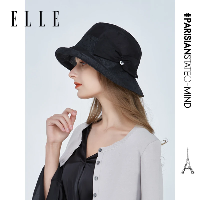 ELLE桑蚕丝时尚春夏帽子女户外遮阳大檐透气百搭渔夫帽33SE16026