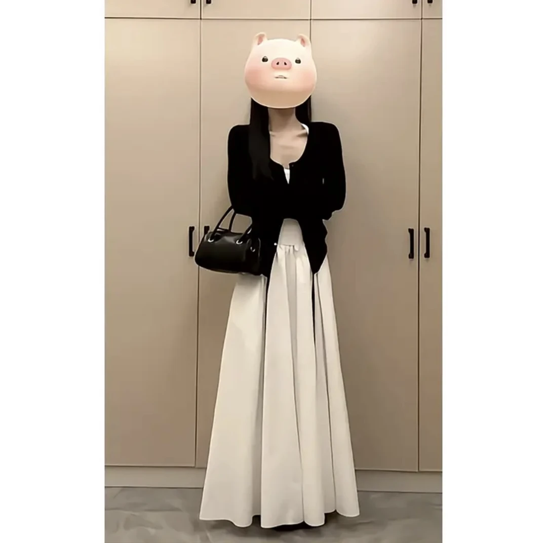 白色吊带连衣裙子女2024新款早初秋季法式气质高级感两件套装长裙