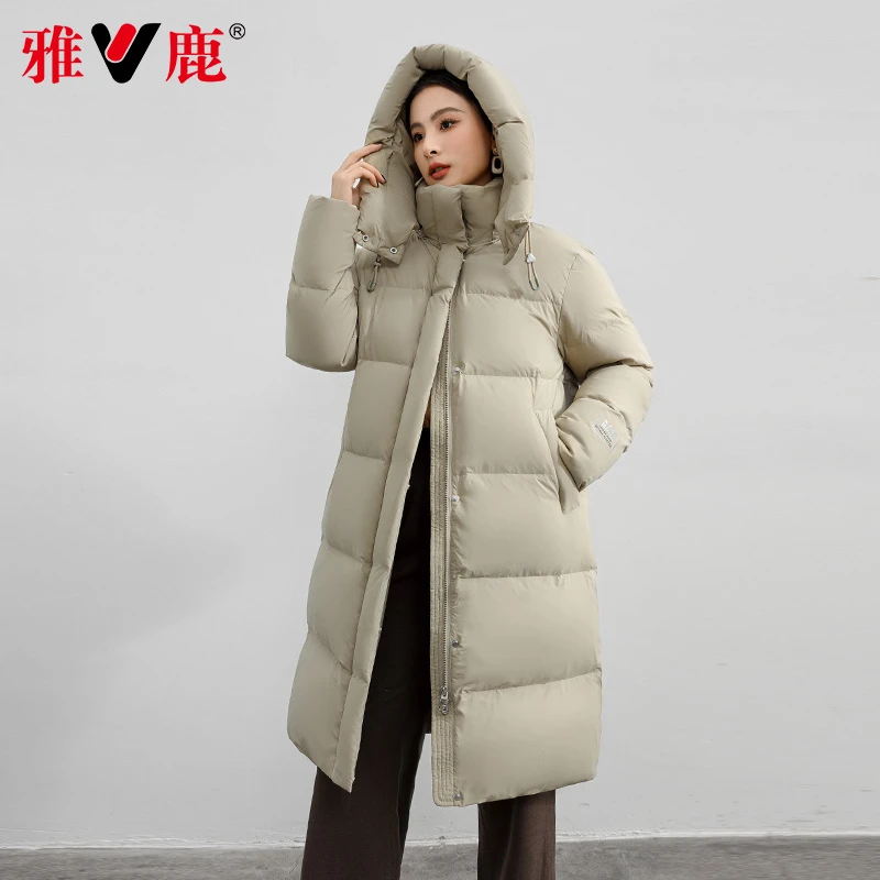 雅鹿时尚长款羽绒服女2024冬季新款超好看零压加厚保暖白鸭绒外套