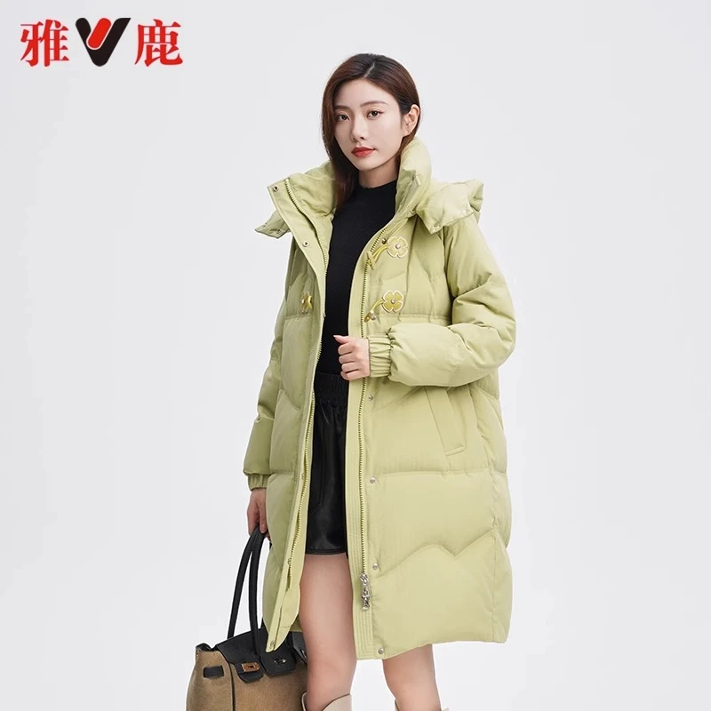 雅鹿时尚中长款女2023新款休闲可拆卸帽廓形外套
