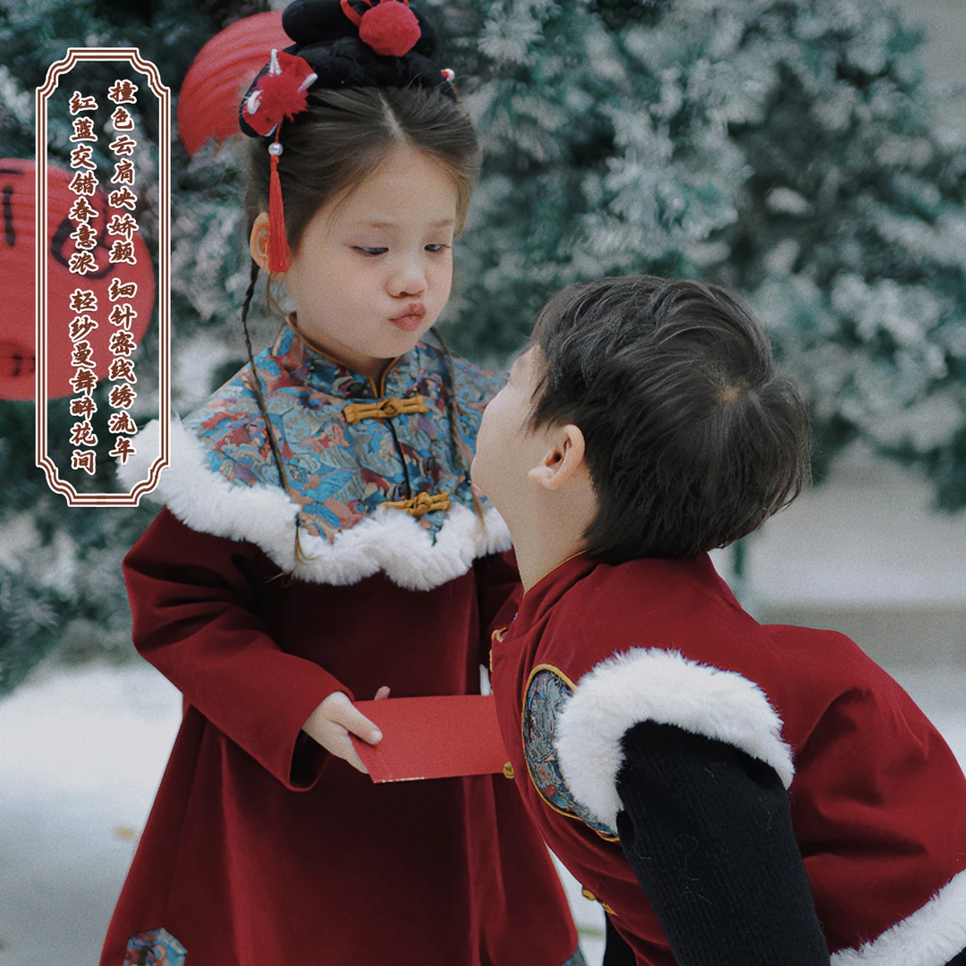 大小卷【繁花似锦】冬季女童新中式加厚连衣裙-52122