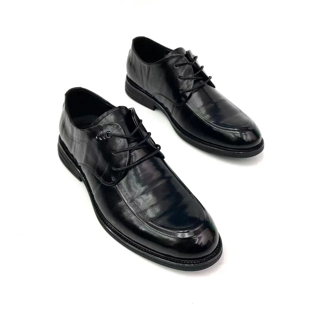 时尚潮流男士真皮商务百搭黑色透气系带休闲男皮鞋