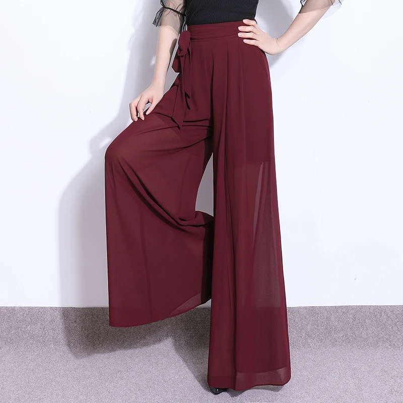 拖地雪纺裙裤阔腿裤女夏季2025新款高腰宽松大脚裤裙休闲裤长裤薄