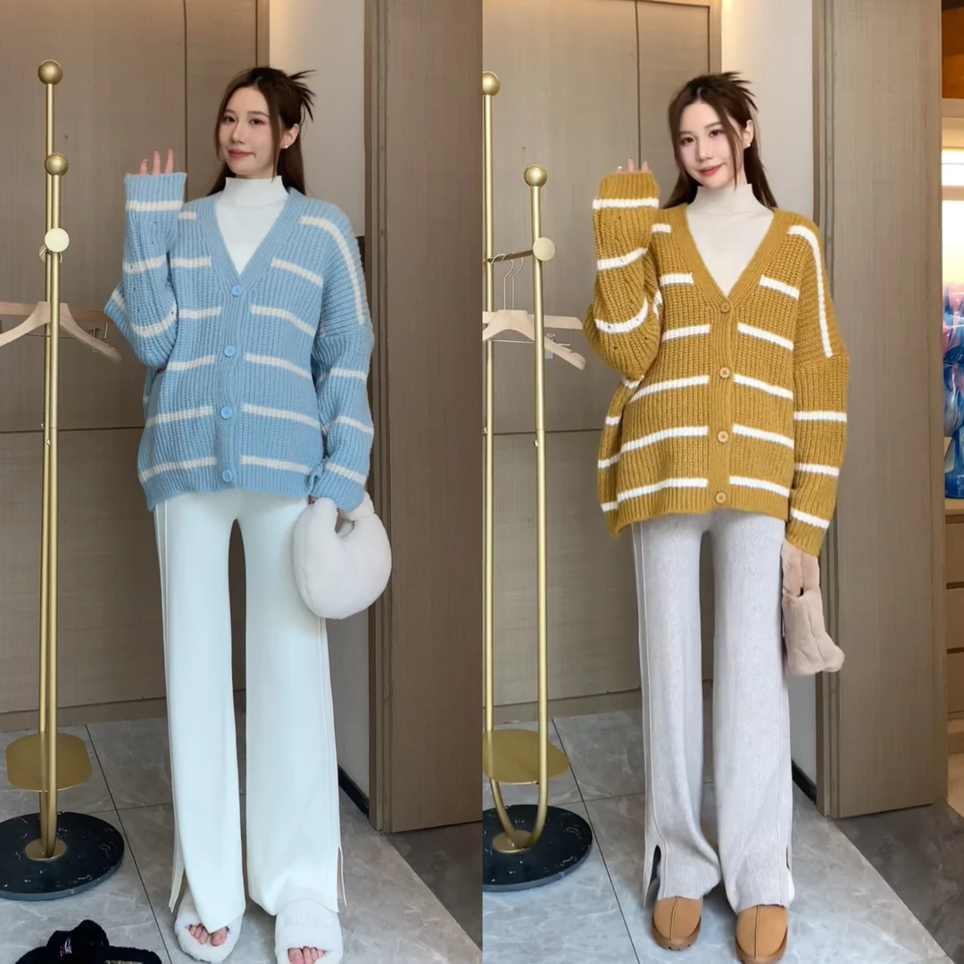 【条纹空间】2023新款ZM孕期穿搭时尚条纹毛衣宽松粗线针织上衣外套