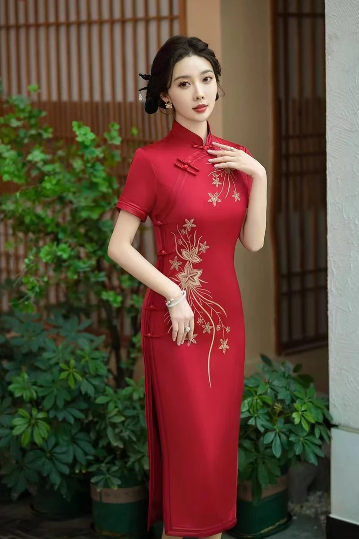 【喜相逢】中国风旗袍时尚中长款复古气质优雅旗袍A1