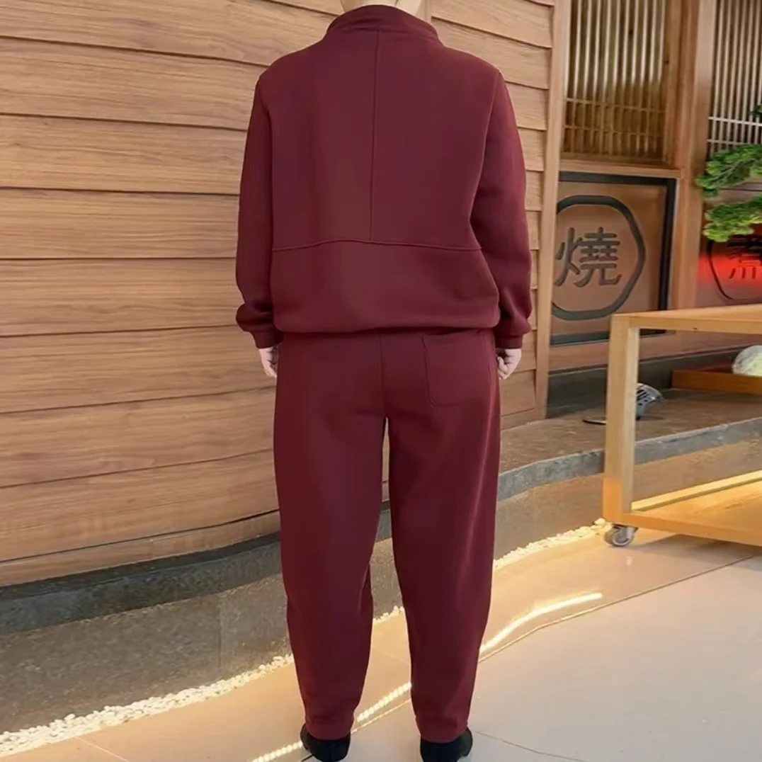 【9551】2024年冬季新款螺纹棉半拉链加绒加厚时尚洋气显瘦遮肉套装