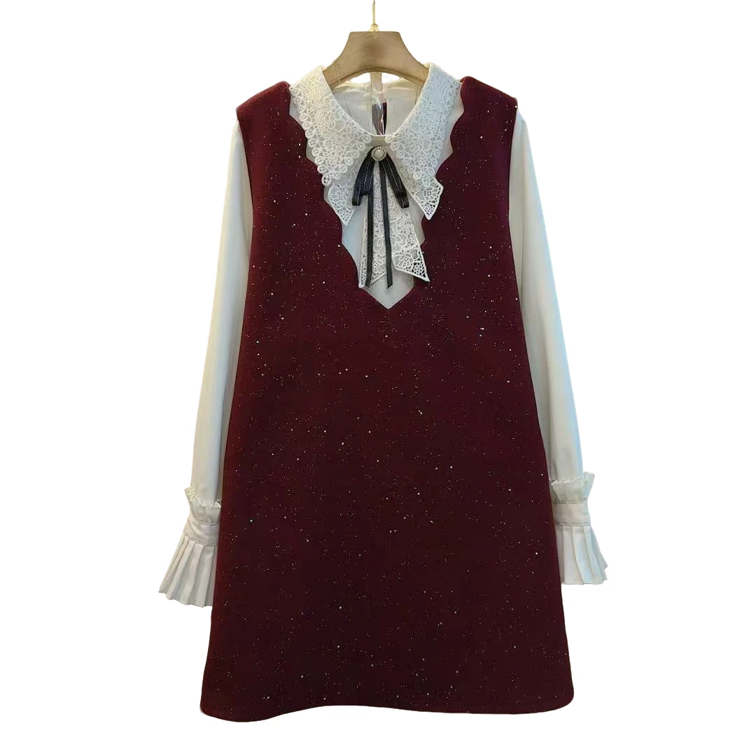 新款时尚气质显瘦休闲洋气两件套连衣裙（长86左右）