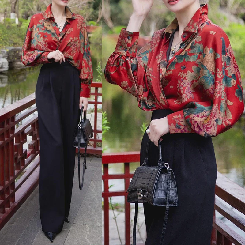 印花衬衫女2025春秋季新款御姐风秋装女款爆款网红洋气炸街女装