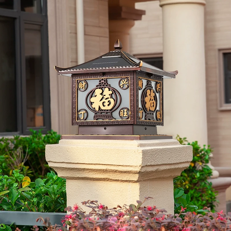 太阳能柱头灯别墅庭院户外防水百搭门柱子灯室外家用围墙围栏柱灯