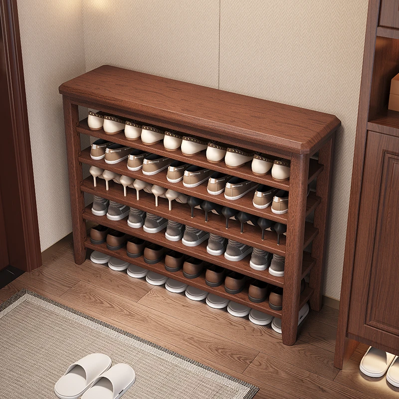 全实木鞋架多层家用门口入户简易鞋柜新中式免安装室内鞋子置物架