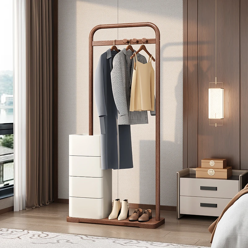 创意白蜡木挂衣架落地卧室简约斗柜抽屉客厅实木衣帽架酒店大衣架