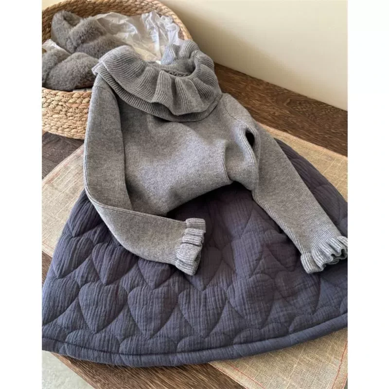 女童秋冬新款韩版双层花边领针织打底衫女宝宝荷叶领毛衣