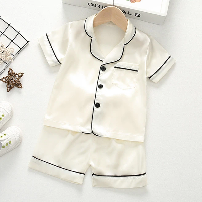 儿童睡衣套装夏季冰丝薄款女宝宝家居服男小童仿真丝绸短袖两件套