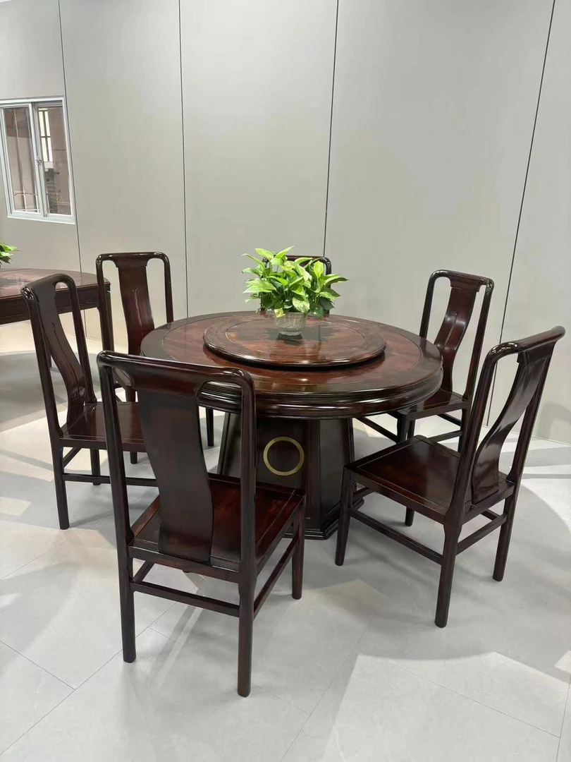 新中式餐桌椅子古典中式餐椅圆桌餐桌椅古典家用圆形自动方圆两用