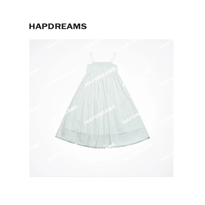 一字领白色连衣裙 法式极简蕾丝边吊带连体长裙