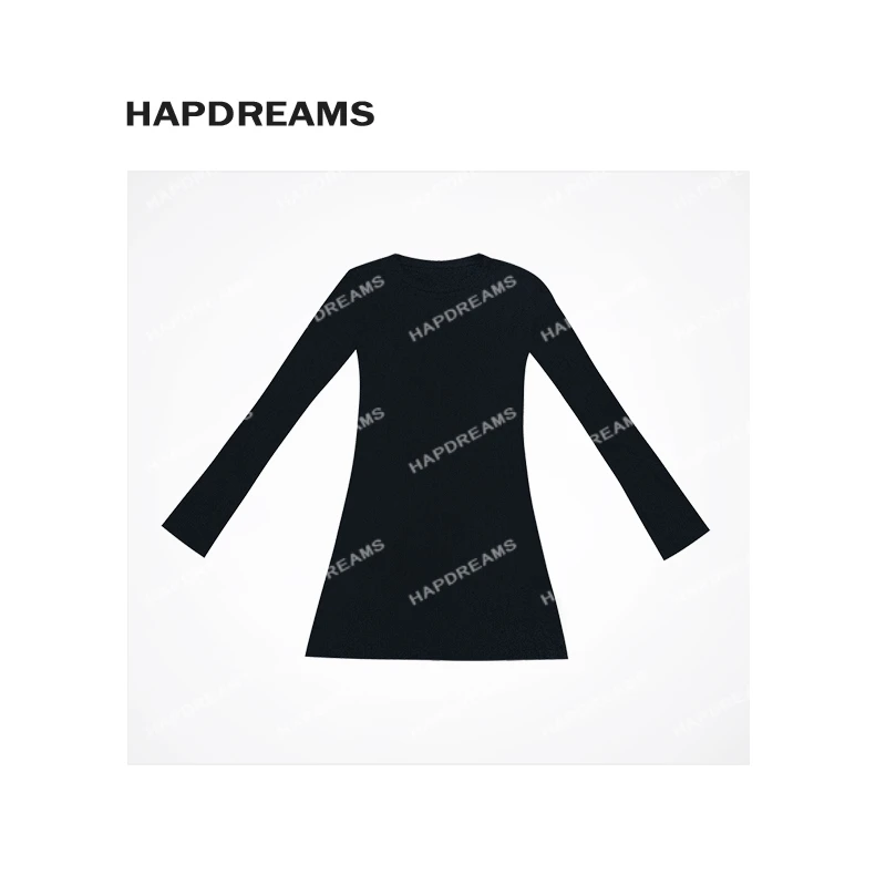 微喇长袖T 简约纯色收腰圆领套头休闲T裙