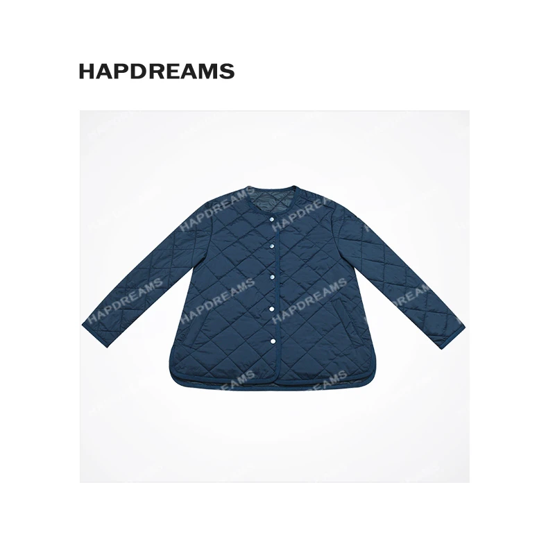 绗棉娃娃外套 秋冬简约菱格绗线阔版圆领休闲棉衣短外套