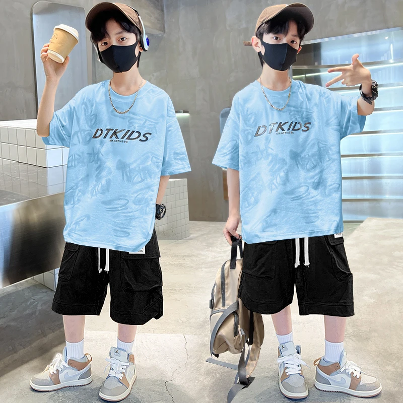 男童夏季短袖2024新款夏装休闲中大童洋气男孩夏款T恤网红炸街潮t