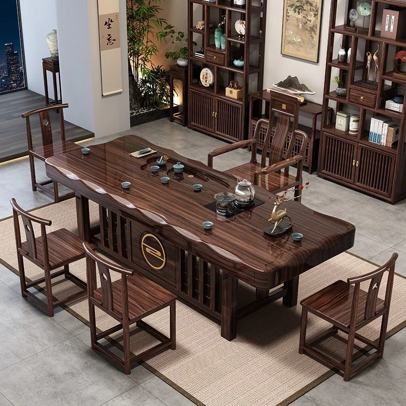 整板整切无拼实木大板茶桌中式家用茶台一整套办公室茶几泡茶一体