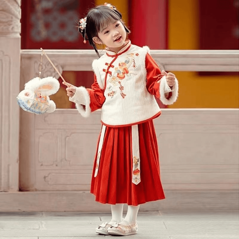 汉服女童冬装宝宝中国风刺绣套装女孩中式古装儿童过年唐装拜年服