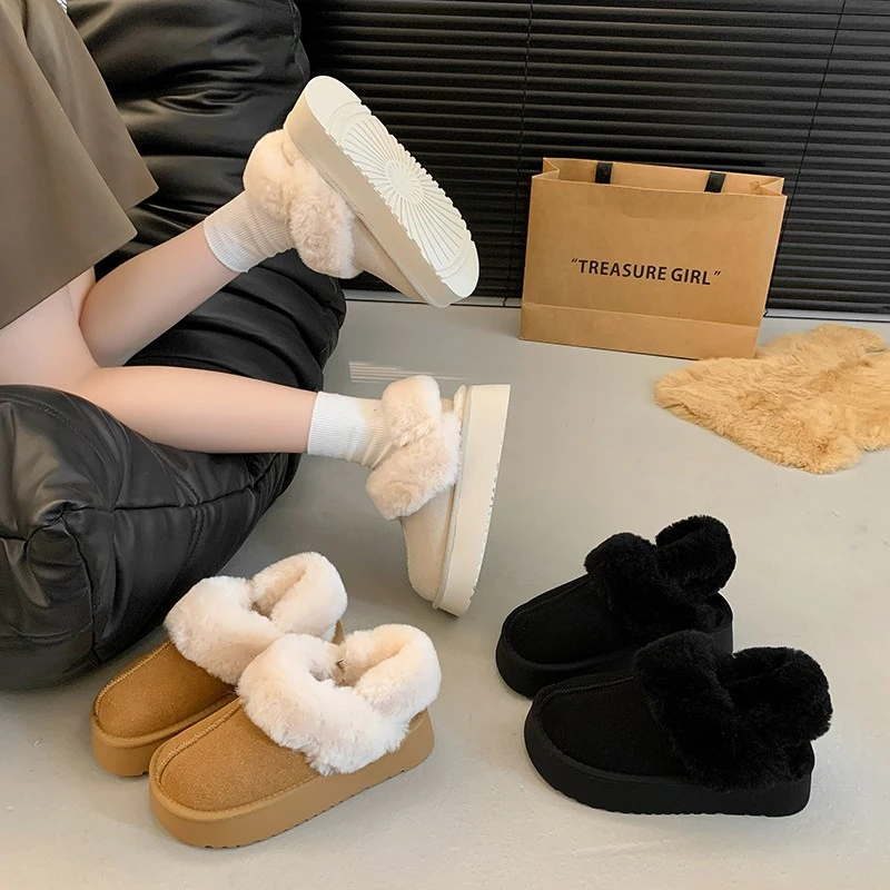 秋冬款舒适两穿2024秋冬新款加绒鞋女保暖厚底时尚舒适毛绒拖鞋女