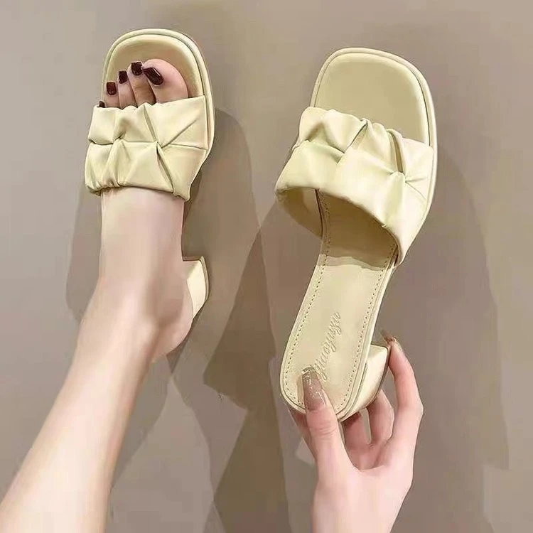 拖鞋女夏外穿中跟凉鞋女2025年新款仙女高跟鞋夏季女粗跟一字凉拖