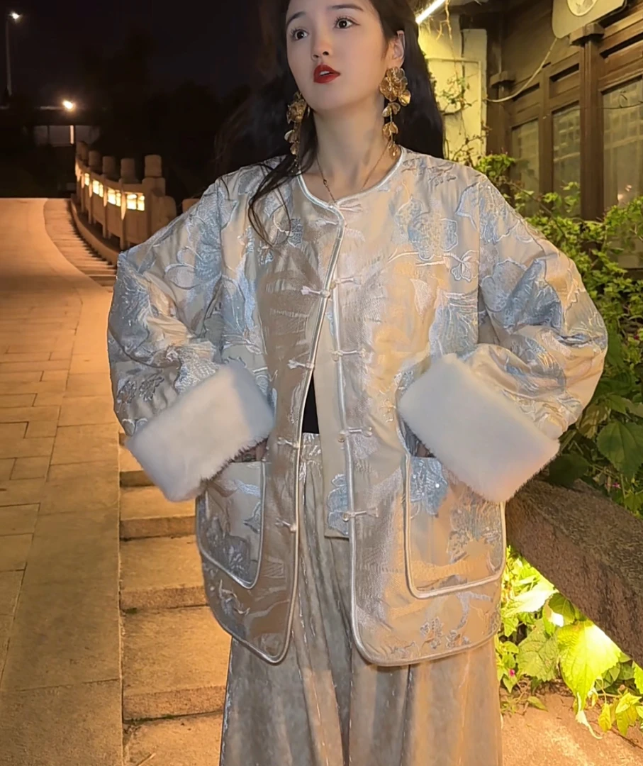 月畔湾【林深鹿】新中式冬季国风盘扣棉服禅意复古外套女气质棉衣