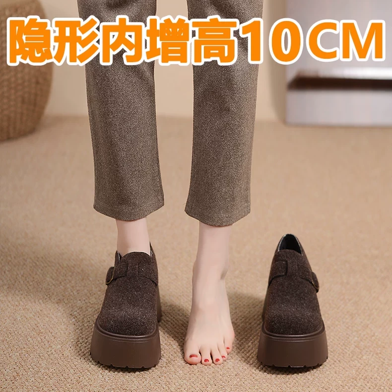 10CM内增高厚底勃肯棉靴女款2025冬季新款百搭小个子松糕底毛毛鞋