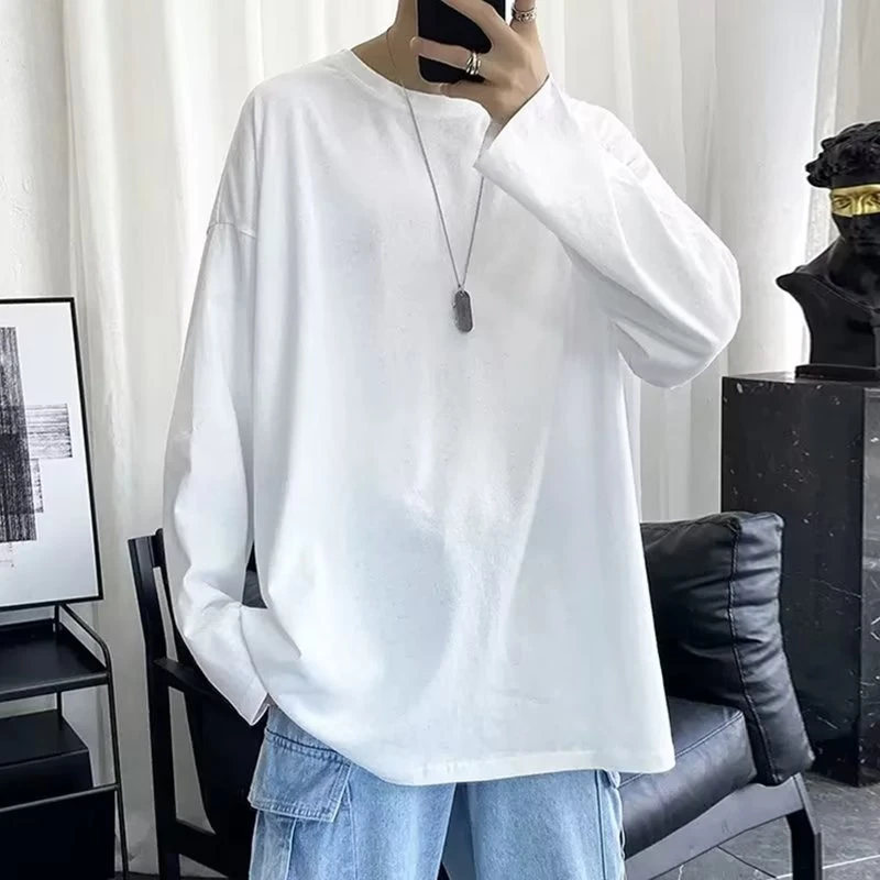 男士纯色打底衫情侣装春秋款长袖t恤日系百搭上衣服内搭休闲圆领